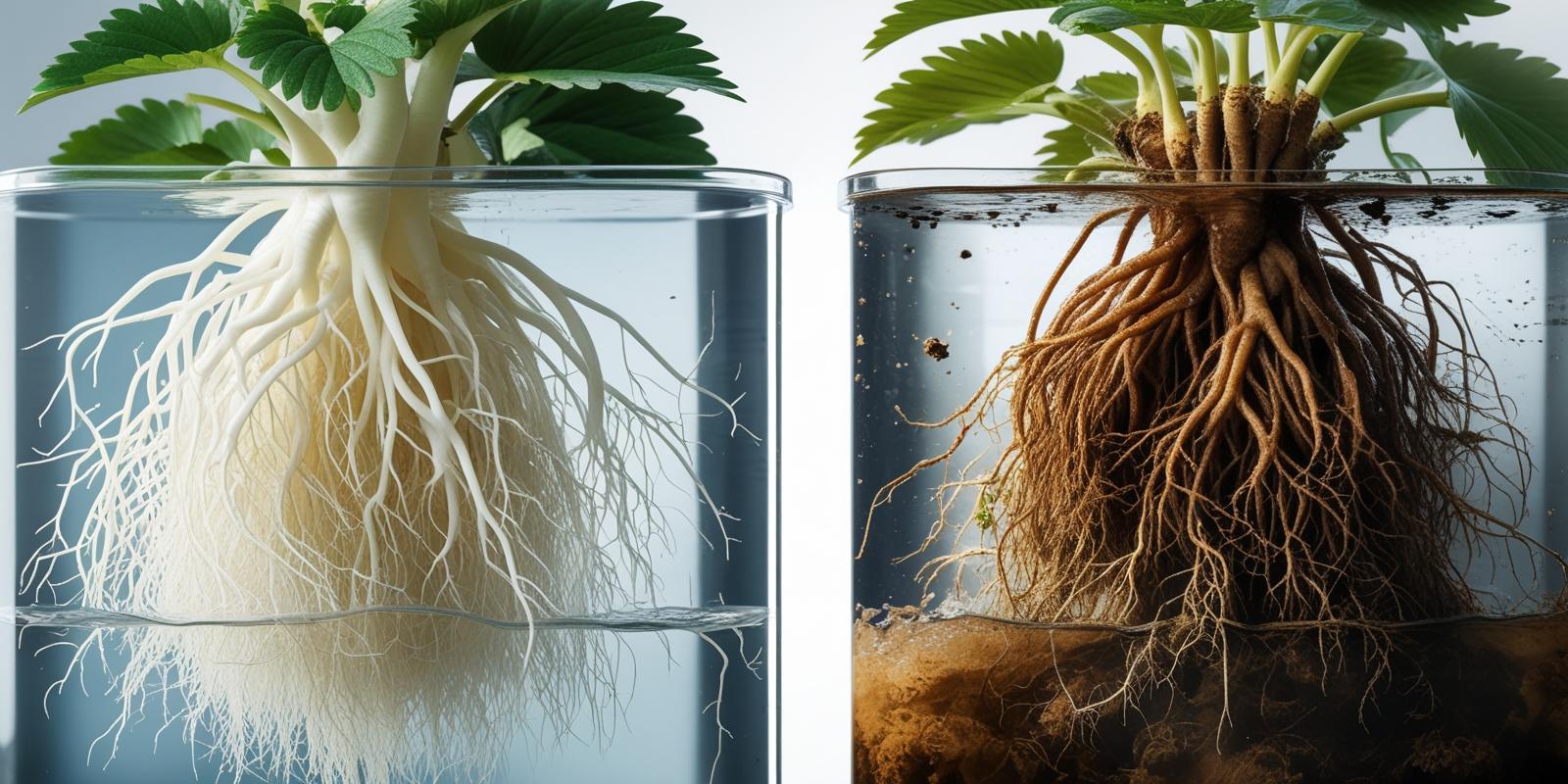 7 טעויות קריטיות בגידול תותים הידרופוני - 2 - שורשים בריאים מול פגועים