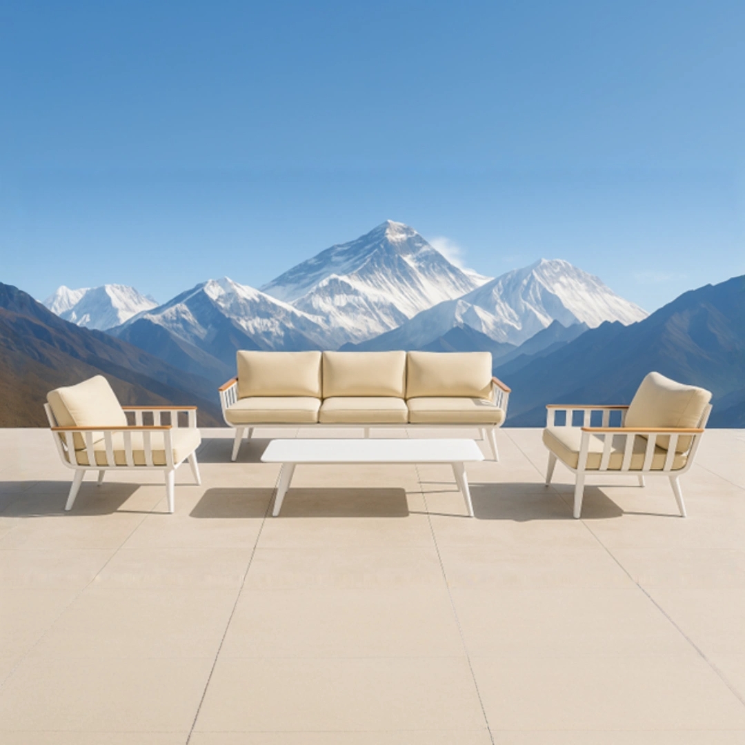 מערכת ישיבה אוורסט בסיס לבן עם ריפוד בז' 1