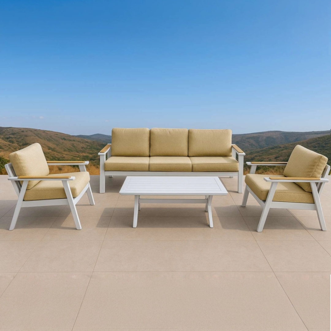 מערכת ישיבה ארבל בסיס לבן ריפוד בז 1