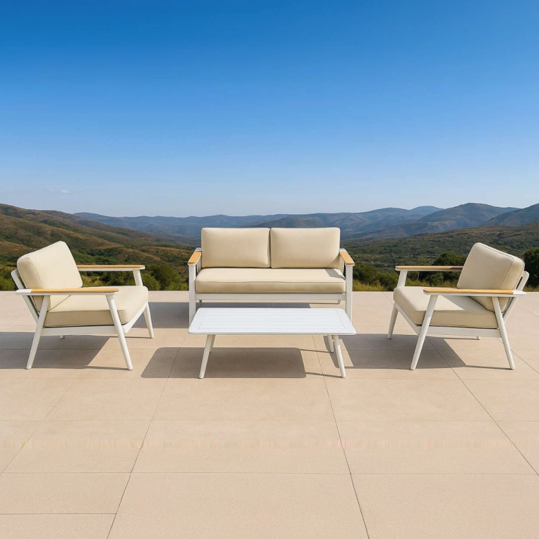 מערכת ישיבה בנטל בסיס לבן ריפוד בז 1