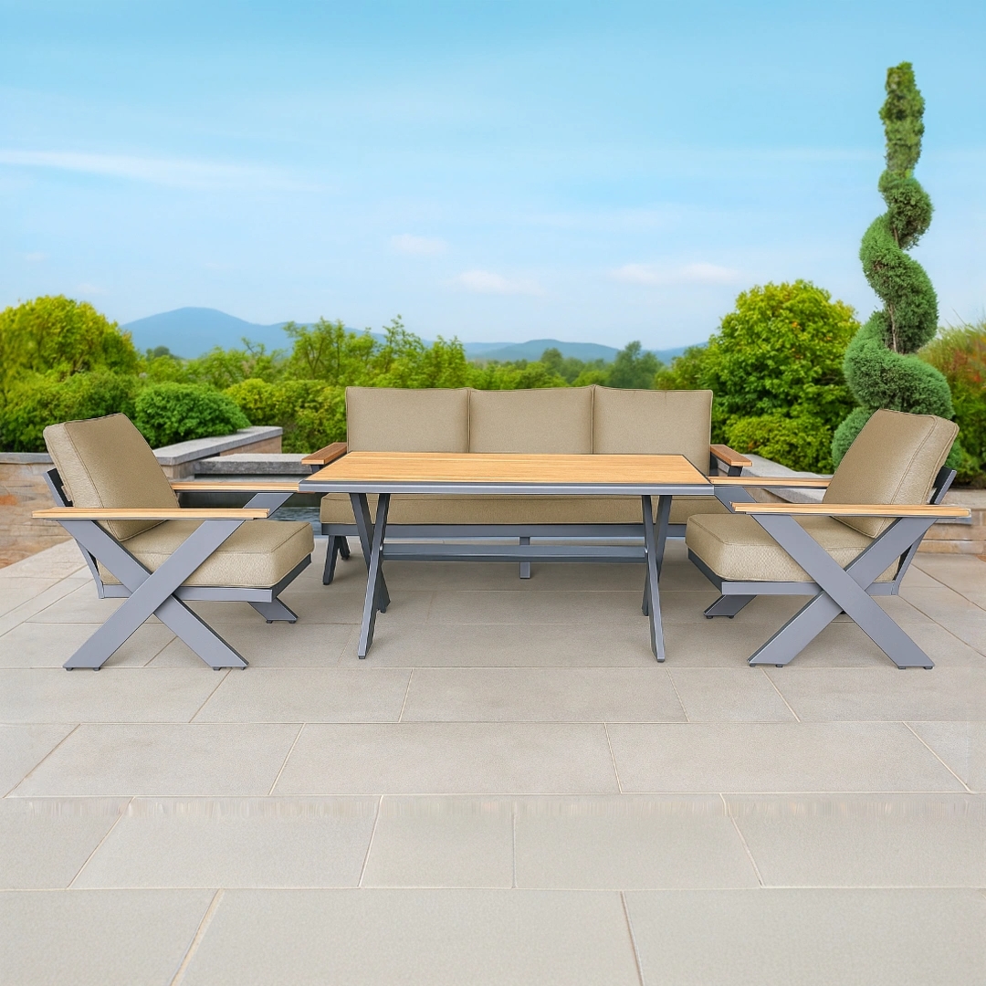 מערכת ישיבה גלבוע בסיס אפור ריפוד בז 1