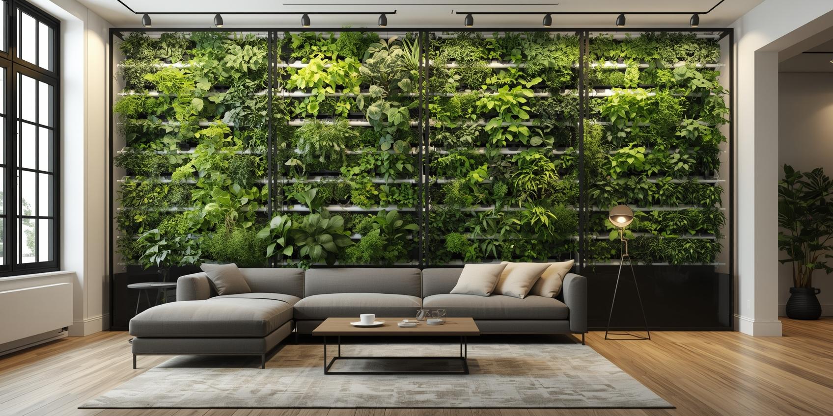 7 דרכים לשלב הידרופוניקה בעיצוב הסלון והמטבח - 2 - קיר ירוק אנכי בסלון