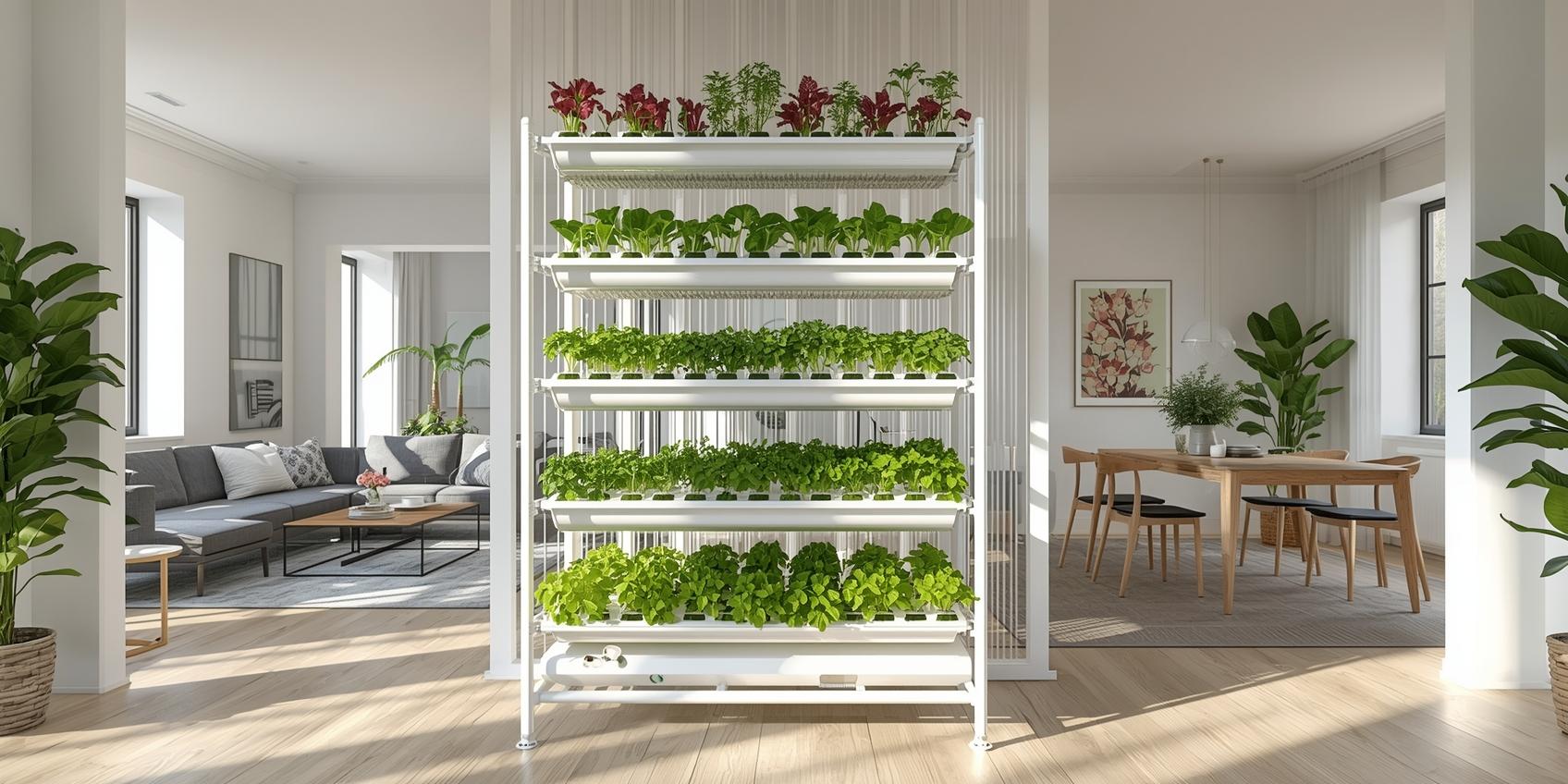 7 דרכים לשלב הידרופוניקה בעיצוב הסלון והמטבח - 3 - מערכת רב קומתית כמחיצה