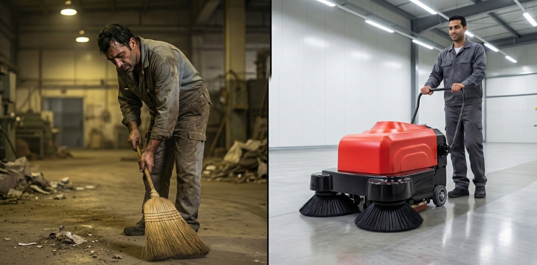 6 טעויות נפוצות בניקיון רצפות תעשייתי - 2 - ניקיון ידני מול ציוד מקצועי